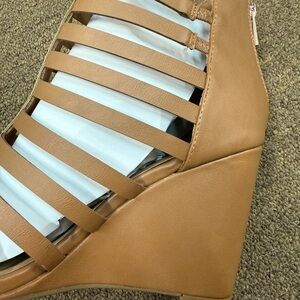 BAMBOO Tan Strappy Wedge Sandal